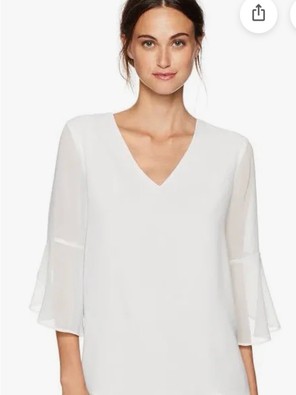 Calvin Klein White V-Neck Chiffon Flutter Sleeve Blouse. Size S